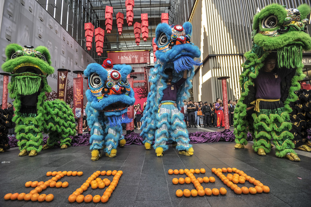 Lion dancers perform at Pavilion Kuala Lumpur January 8, 2020, ahead of the Lunar New Year that will be celebrated on January 25 and 26 in Malaysia. — Picture by Shafwan Zaidon