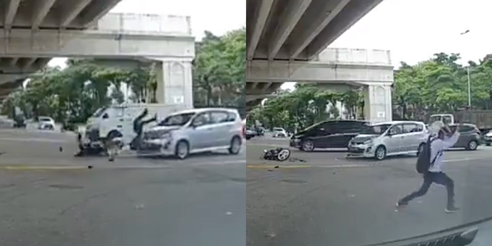 Some Twitter users theorised that the motorcyclist was trying to distract himself from the physical pain of the accident by doing silat moves. u00e2u20acu201d Screengrabs from Twitter/My_CrimeWatch