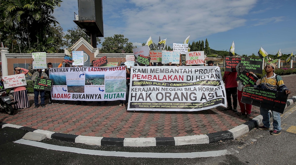 A group of Orang Asli together with environmental groups demonstrate at the State Secretariat Building in Ipoh January 8, 2020. u00e2u20acu201d Picture by Farhan Najib