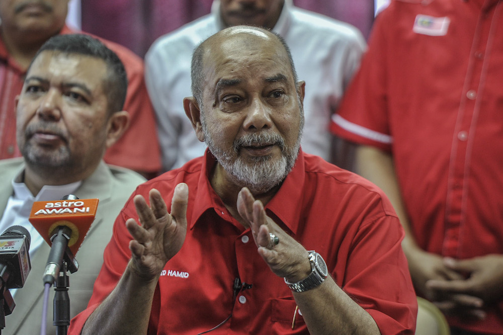 Parti Pribumi Bersatu Malaysia chairman of partyu00e2u20acu2122s election committee, Tan Sri Syed Hamid Albar, speaks to media during a press conference at the party headquarters in Petaling Jaya January 8, 2020. u00e2u20acu201d Picture by Shafwan Zaidon