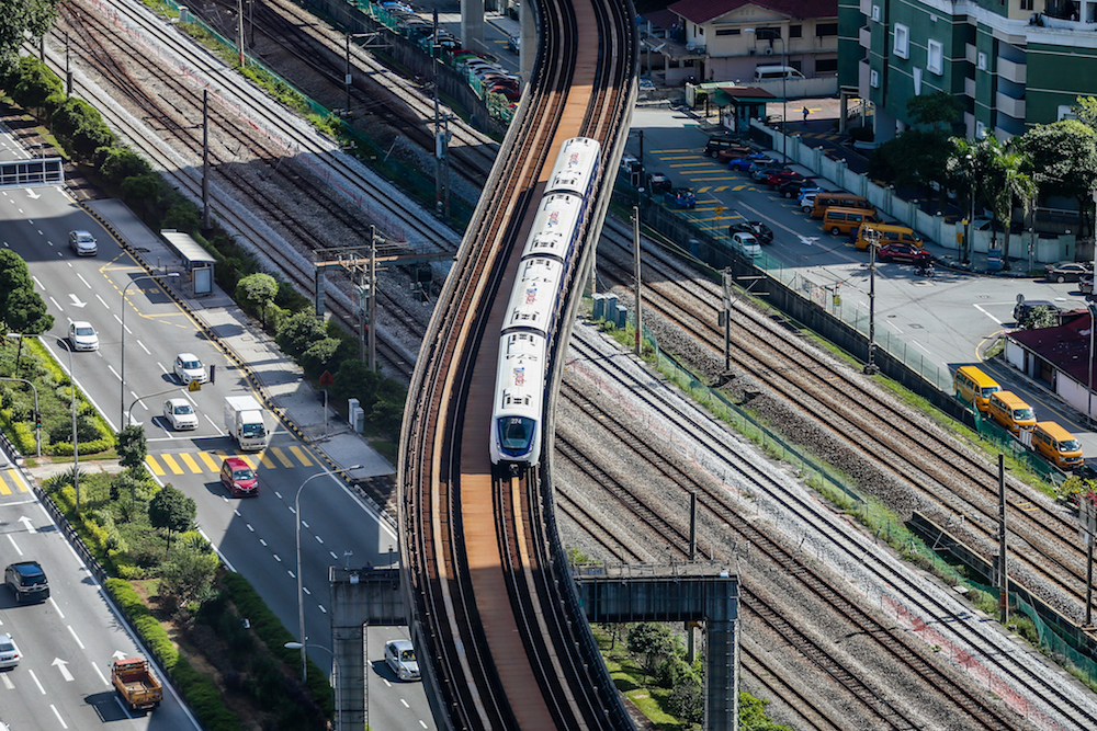 A Light Rail Transit (LRT) train travels along a track in Kuala Lumpur January 9, 2020. u00e2u20acu201d Picture by Firdaus Latif