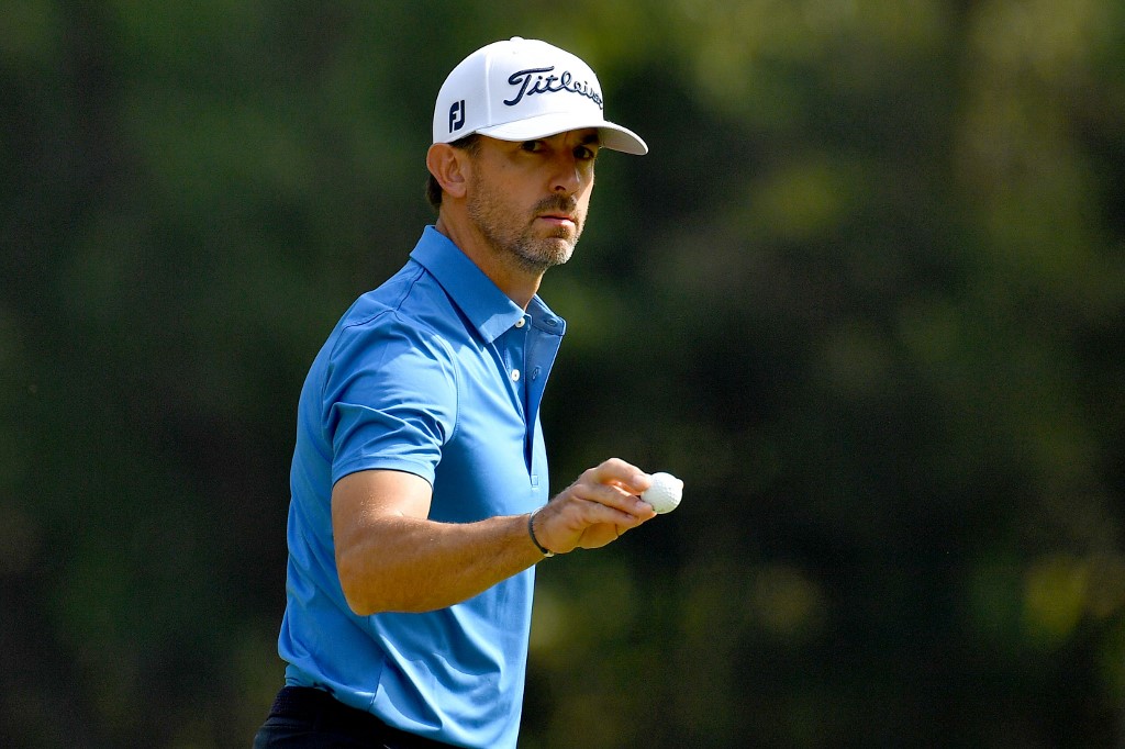 This handout photo taken and released on January 12, 2019 by the Asian Tour shows Wade Ormsby of Australia reacting after a shot during the final round of the Hong Kong Open golf tournament at the Hong Kong Golf Club. u00e2u20acu201d AFP picnn