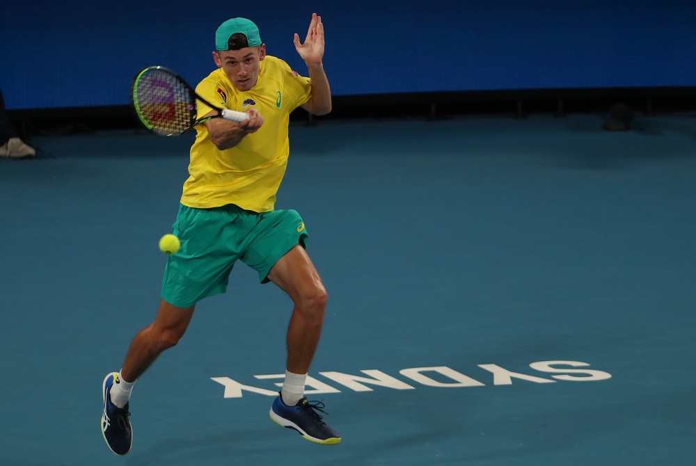 Alex de Minaur of Australia hits a return during his men's singles match against Rafael Nadal of Spain at the ATP Cup tennis tournament in Sydney January 11, 2020. u00e2u20acu201d AFP pic