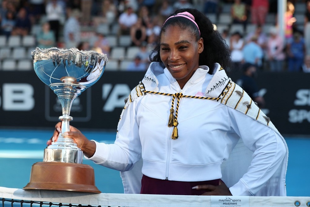 Serena Williams of the US poses with her trophy after winning against Jessica Pegula of the US during their womenu00e2u20acu2122s singles final match during the Auckland Classic tennis tournament in Auckland January 12, 2020. u00e2u20acu201d AFP pic