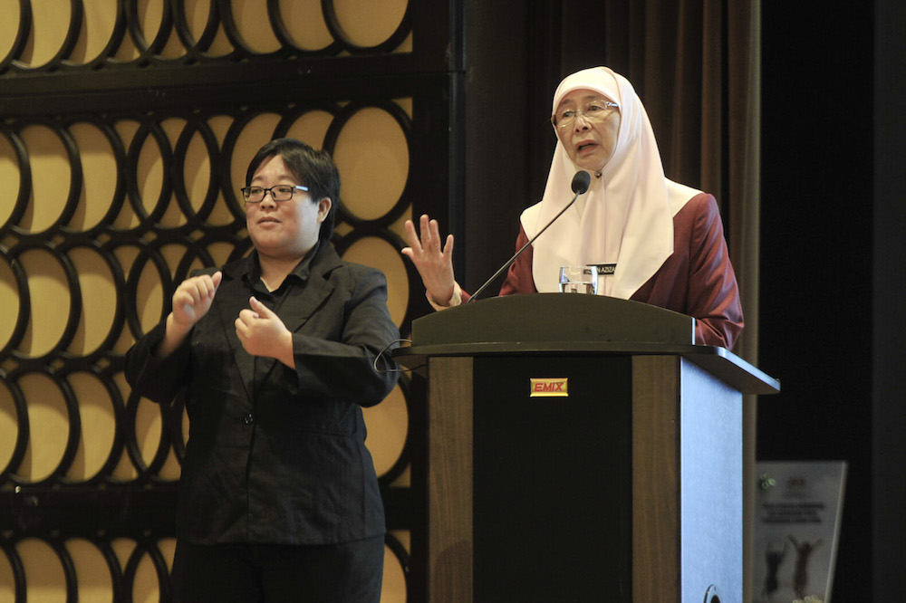 Deputy Prime Minister Datuk Seri Dr Wan Azizah Wan Ismail delivers her speech during the launch of the National Strategic Plan to Curb Underage Marriage in Putrajaya January 16, 2020. u00e2u20acu201d Picture by Shafwan Zaidon
