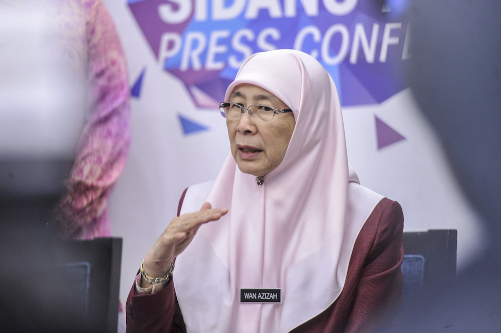 Deputy Prime Minister Datuk Seri Dr Wan Azizah Wan Ismail speaks to reporters after launching the National Strategic Plan to Curb Underage Marriage in Putrajaya January 16, 2020. u00e2u20acu201d Picture by Shafwan Zaidon