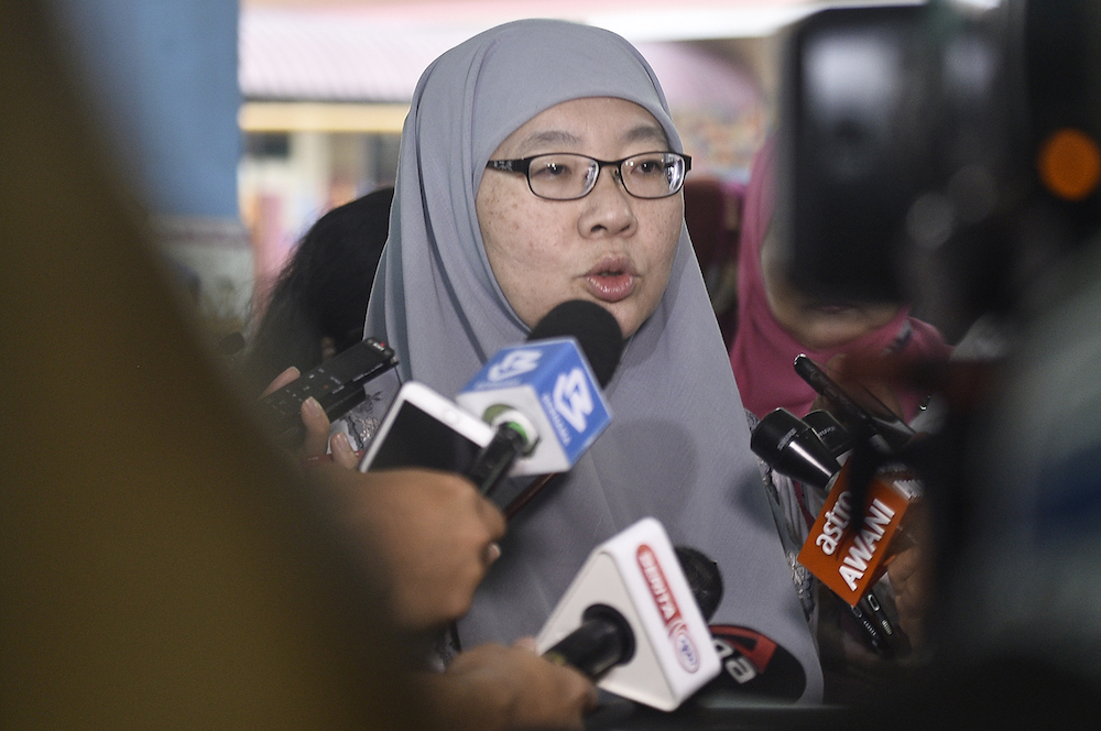 Education Ministry director-general Habibah Abdul Rahim speaks to reporters about the Supplementary Food Programme (MRT) at Sekolah Kebangsaan Seri Suria in Kuala Lumpur January 20, 2020. u00e2u20acu201d Picture by Miera Zulyana