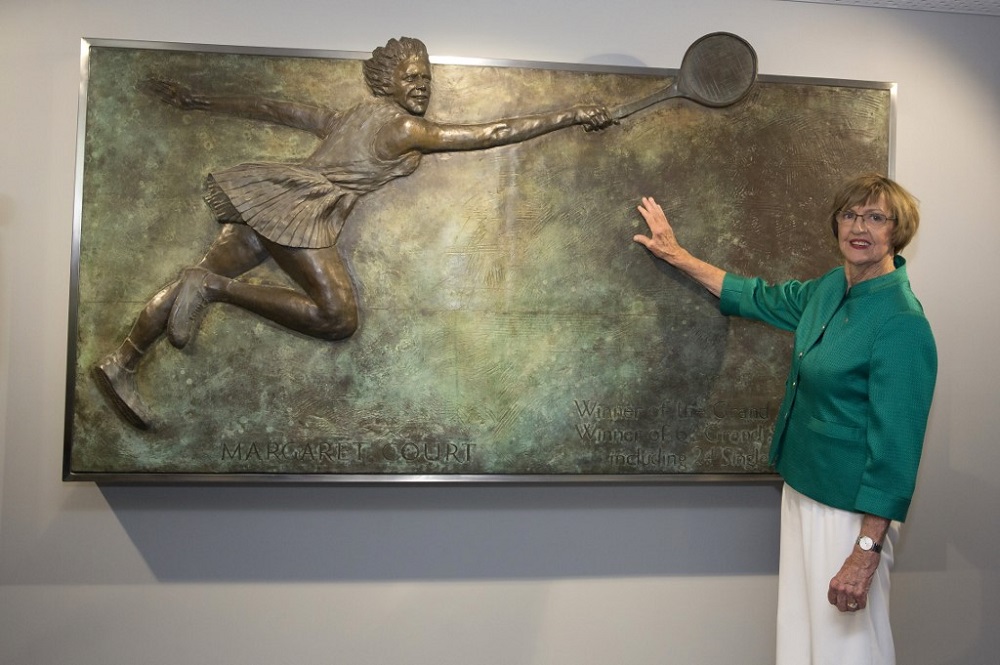 Former champion Australian tennis player Margaret Court poses at an official opening ceremony of the Margaret Court Arena on day eight of the 2015 Australian Open tennis tournament in Melbourne January 25, 2015. u00e2u20acu201d AFP pic