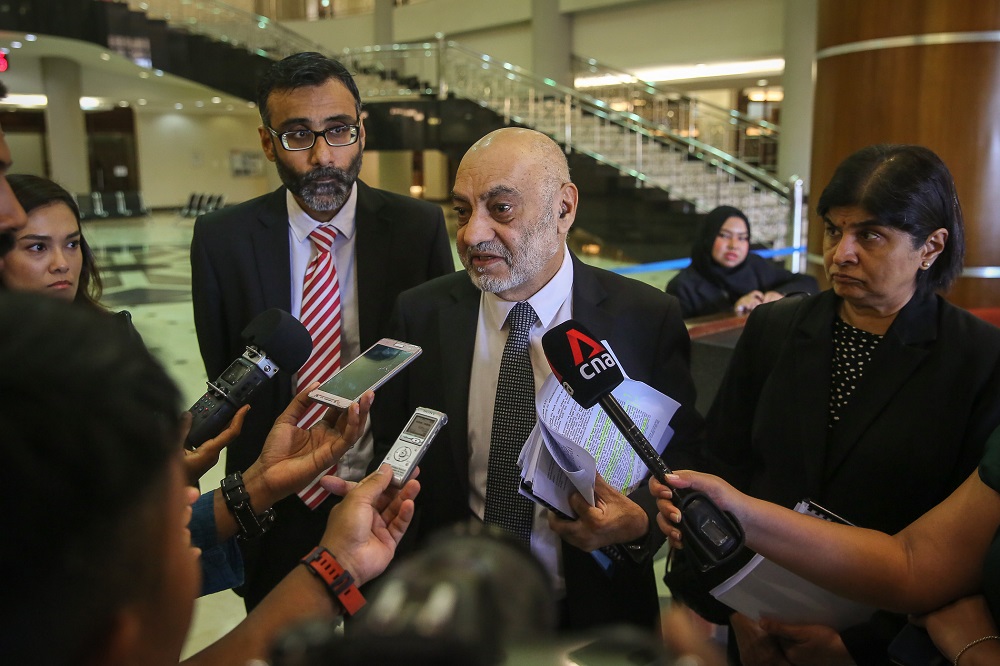 Lawyer Datuk Gurdial Singh Nijar speaks to reporters at the Kuala Lumpur High Court Complex January 24, 2020. u00e2u20acu201d Picture by Yusof Mat Isa