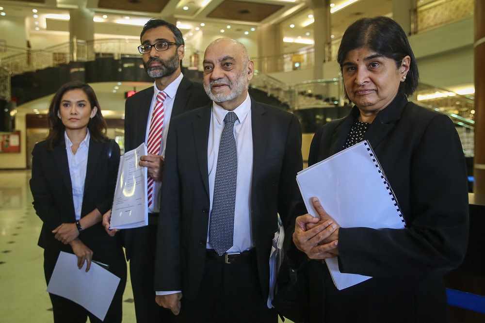 (From left) lawyers Melissa Sasidaran, N. Surendran, Datuk Gurdial Singh Nijar and Datuk Ambiga Sreenevasan at the Kuala Lumpur High Court Complex January 24, 2020. u00e2u20acu201d Picture by Yusof Mat Isa