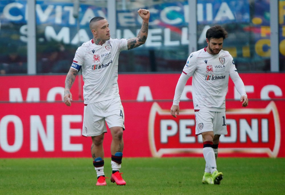 Cagliari's Radja Nainggolan celebrates scoring their first goal in  San Siro, Milan January 26, 2020. u00e2u20acu201d Reuters picnn
