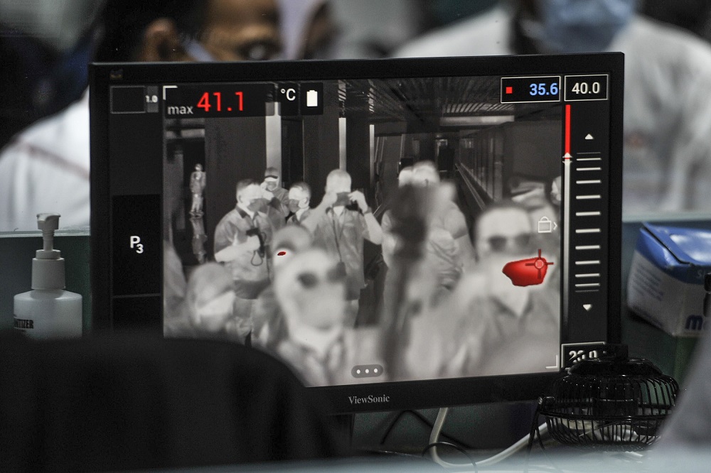 A  view of a monitor at one of the thermal screening points located at the international arrival terminal of the Kuala Lumpur International Airport in Sepang January 27, 2020. u00e2u20acu201d Picture by Shafwan Zaidon