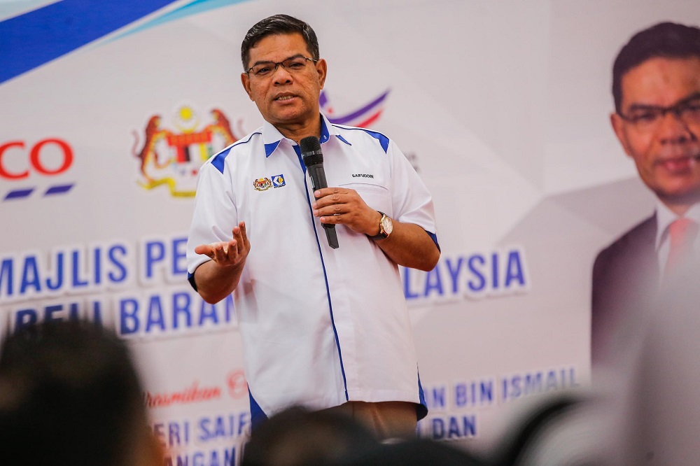 Domestic Trade and Consumer Affairs Minister Datuk Seri Saifuddin Nasution Ismail speaks at the launch of the Buy Malaysian Products Campaign at Tesco Extra Kajang January 30, 2020. u00e2u20acu201d Picture by Hari Anggara