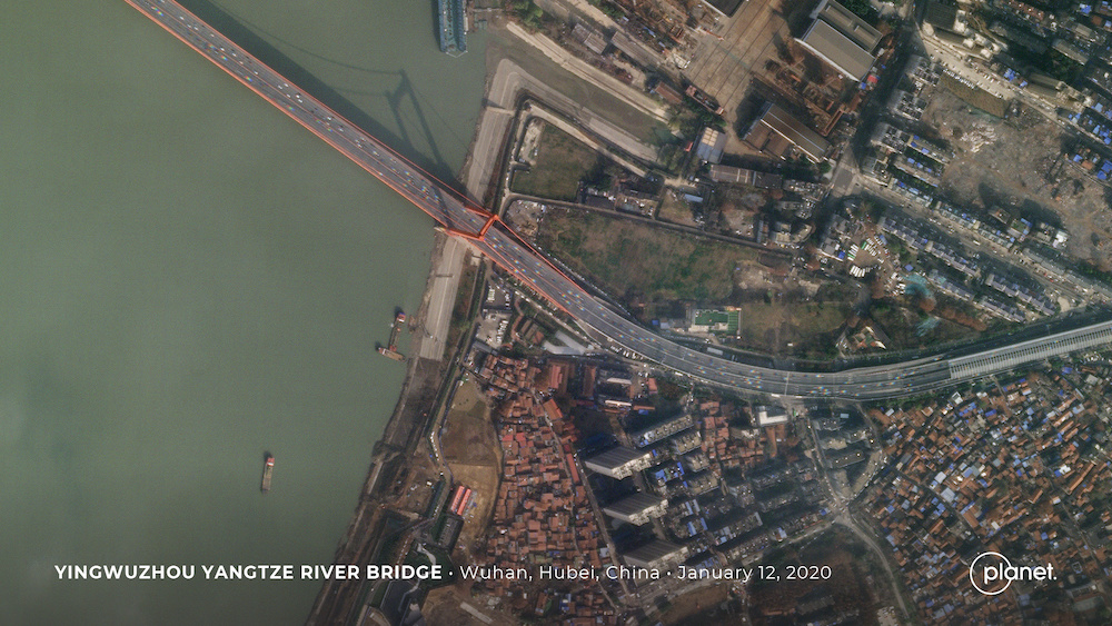 A satellite image shows traffic on the Yingwuzhou Yangtze River Bridge in Wuhan, China, January 12, 2020, before the city is put under virtual lockdown due to the outbreak of the new coronavirus. u00e2u20acu201d Reuters pic