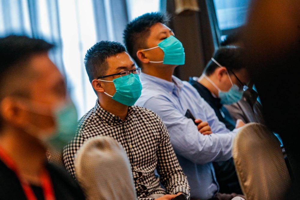People are seen using the face masks during a press conference by Malaysian aid organisation OpsHarapan at The Verticle in Bangsar South, Kuala Lumpur January 31, 2020. u00e2u20acu201d Picture by Hari Anggara