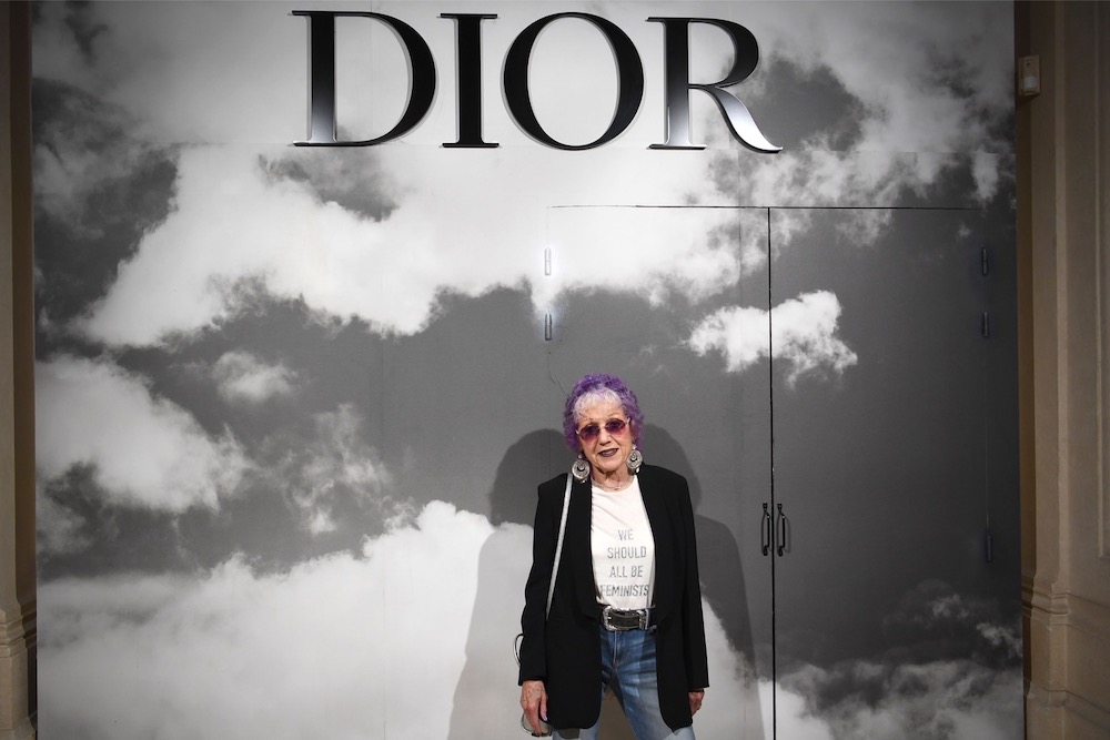 In this file photo taken on July 1, 2019 US artist Judy Chicago poses prior to the start of the Christian Dior Women's Fall-Winter 2019/2020 Haute Couture collection fashion show in Paris. u00e2u20acu201d AFP pic