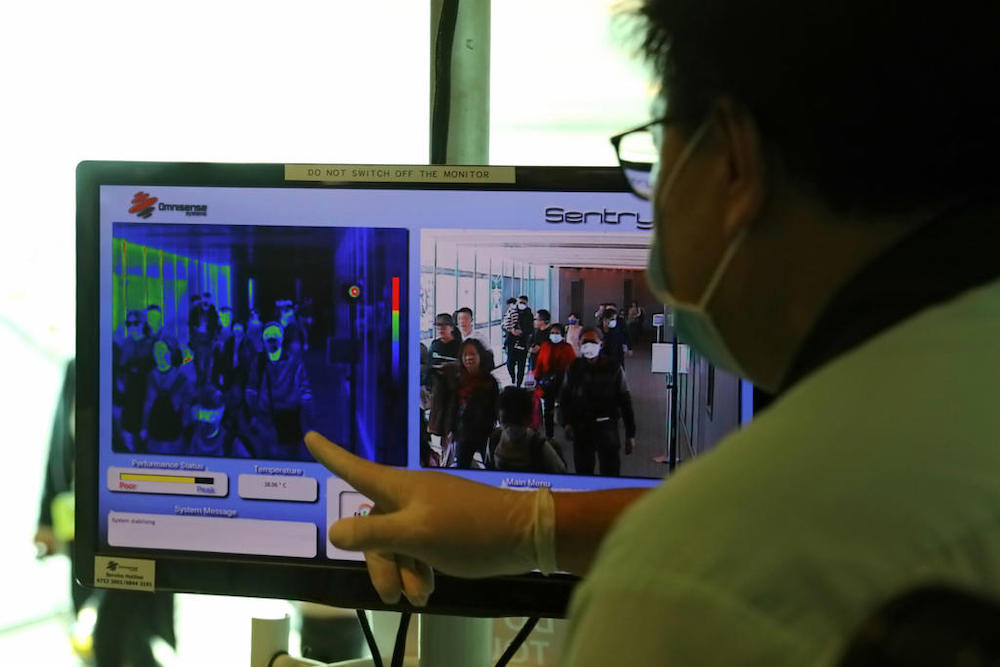 A thermal scanner set up at Changi Airport Terminal 3. u00e2u20acu201d TODAY pic 