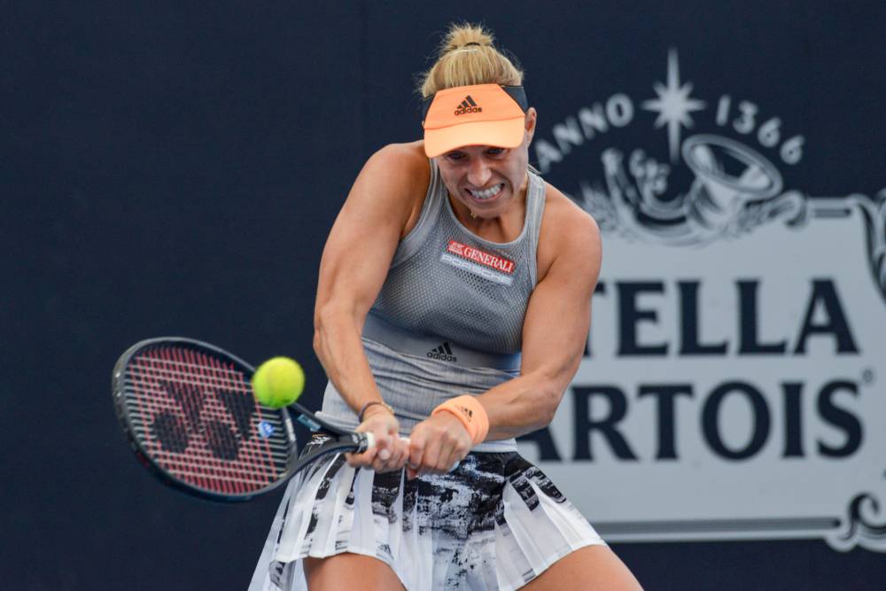 Angelique Kerber of Germany hits a return to Dayana Yastremska of the Ukraine during their womenu00e2u20acu2122s second round singles match at the Adelaide International tennis tournament in Adelaide January 15, 2020. u00e2u20acu201d AFP pic n