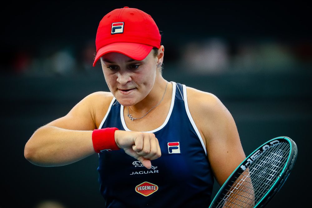 Ashleigh Barty reacts after a point against Jennifer Brady during their women's singles match at the Brisbane International tennis tournament in Brisbane on January 9, 2020. u00e2u20acu201d AFP pic