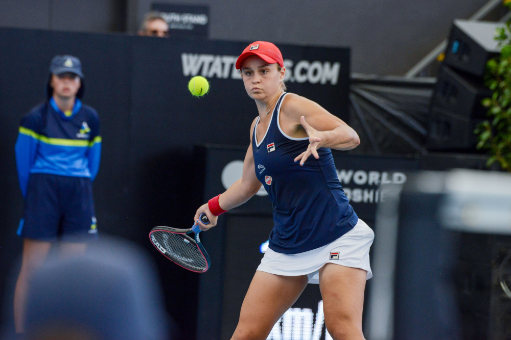 Ashleigh Barty of Australia hits a return to Anastasia Pavlyuchenkova of Russia during their womenu00e2u20acu2122s second round singles match at the Adelaide International tennis tournament in Adelaide January 14, 2020. u00e2u20acu201d AFP pic 