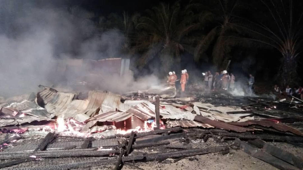 What is left of the Bintulu canteen after it was destroyed in a fire, as seen on January 9, 2020. u00e2u20acu201d Picture courtesy of Bintulu Bomba