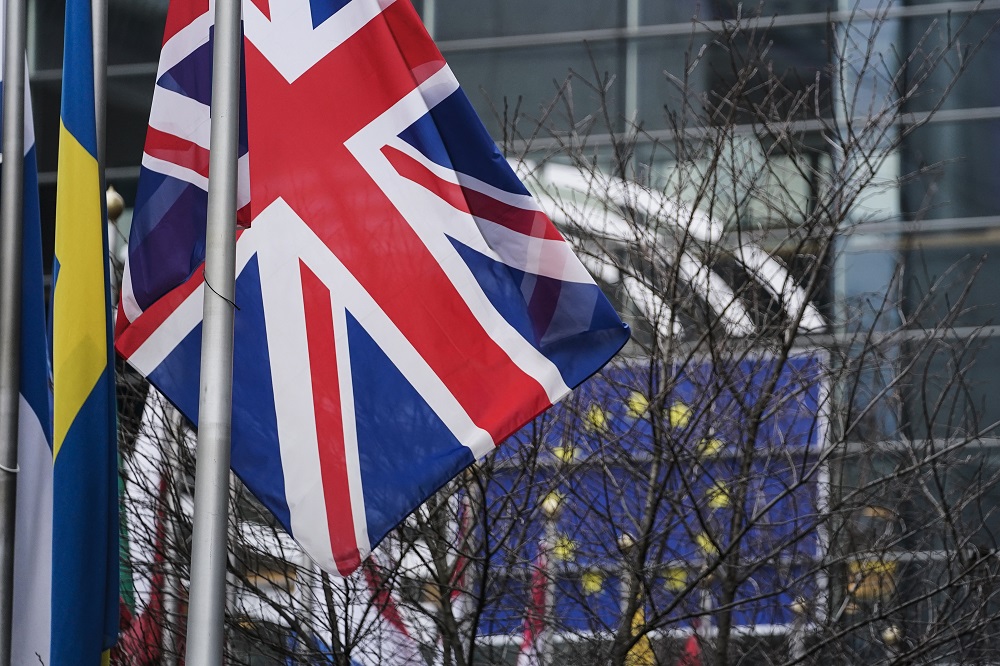 A picture taken on January 23, 2020 shows the European Union flag and the British Union Jack waving in front of the European Parliament in Brussels. u00e2u20acu201d AFP pic
