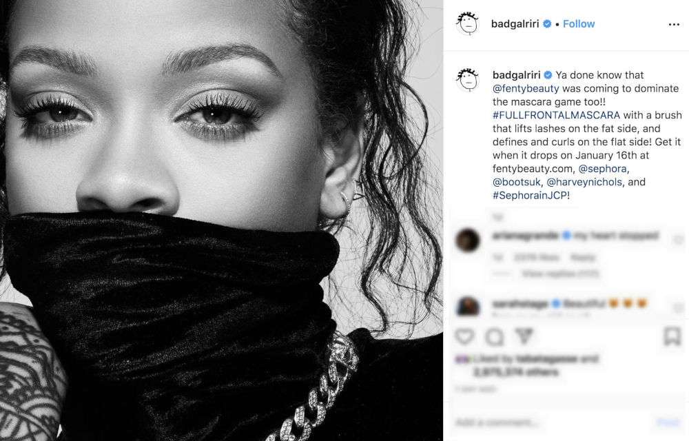 The superstaru00e2u20acu2122s cult makeup brand Fenty Beauty By Rihanna has announced the launch of its new u00e2u20acu02dcFull Frontal Mascarau00e2u20acu2122. u00e2u20acu201d Picture from Instagram/@badgalriri) via AFP-Relaxnews