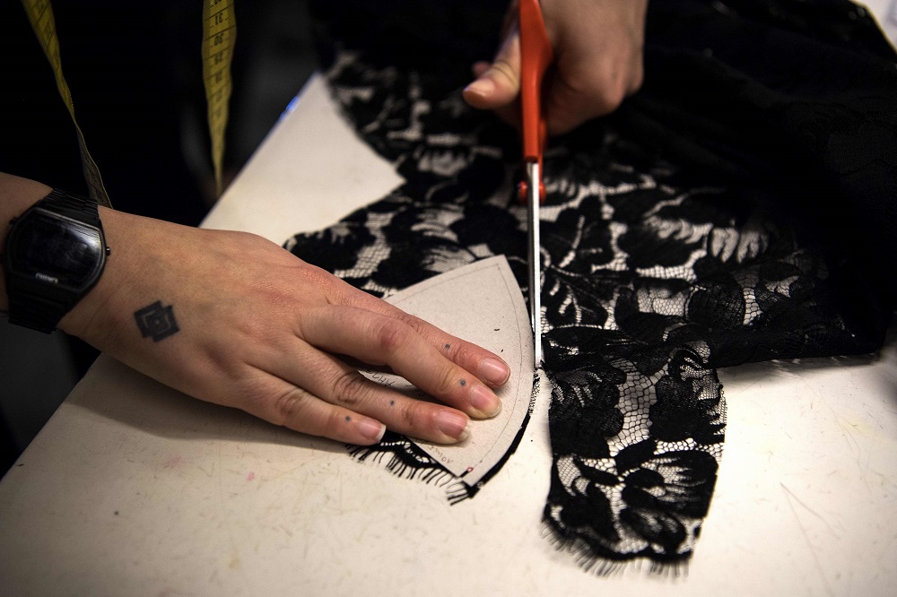 French lingerie designer Paloma Casile works on a model of bra at her workshop in Paris January 13, 2020. u00e2u20acu201d AFP pic  