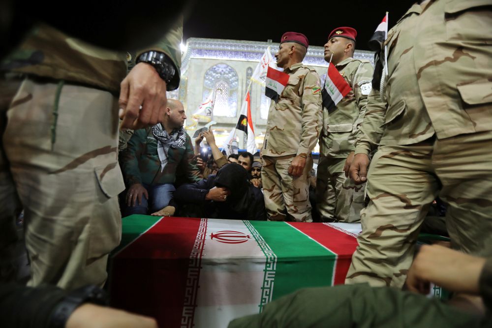 Mourners attend the funeral procession of the Iranian Major-General Qassem Soleimani, head of the elite Quds Force of the Revolutionary Guards, and the Iraqi militia commander Abu Mahdi al-Muhandis,
