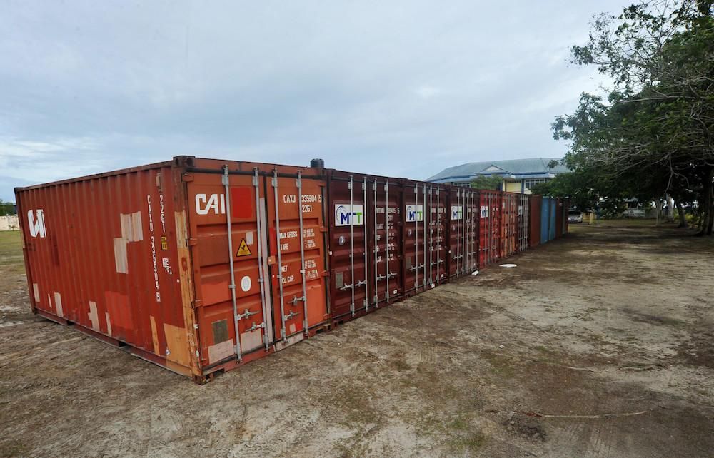 The seven containers seized by the Labuan Customs Department containing some 369,000 cans of alcoholic beverages with an estimated worth of more than RM616,000, excluding tax, are pictured at Labuan Liberty Wharf January 2, 2020. u00e2u20acu201d Bernama pic