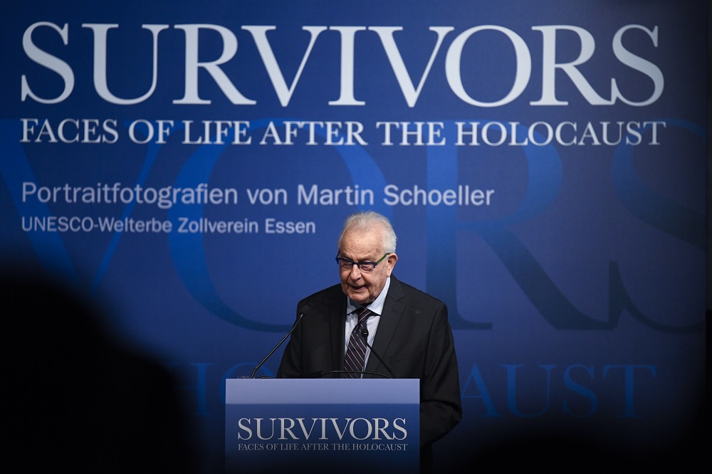 Holocaust survivor Naftali Fuerst speaks at the opening of the exhibition u00e2u20acu02dcSurvivors u00e2u20acu201d Faces of Life after the Holocaustu00e2u20acu2122 by German photographer Martin Schoeller on Holocaust survivors at the Ruhr Museum in Essen, January 21, 2020. u00e2u20acu201d AFP pic