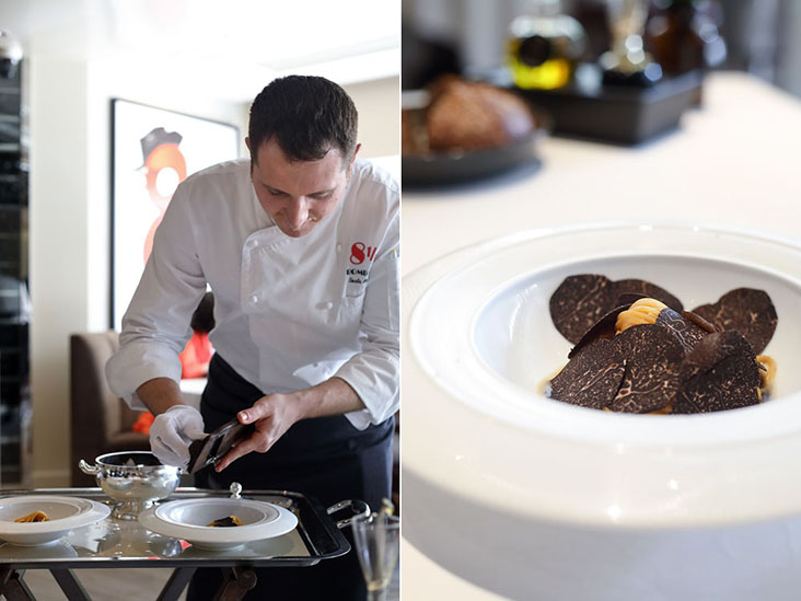Shaving black truffle over homemade 'tagliolini'