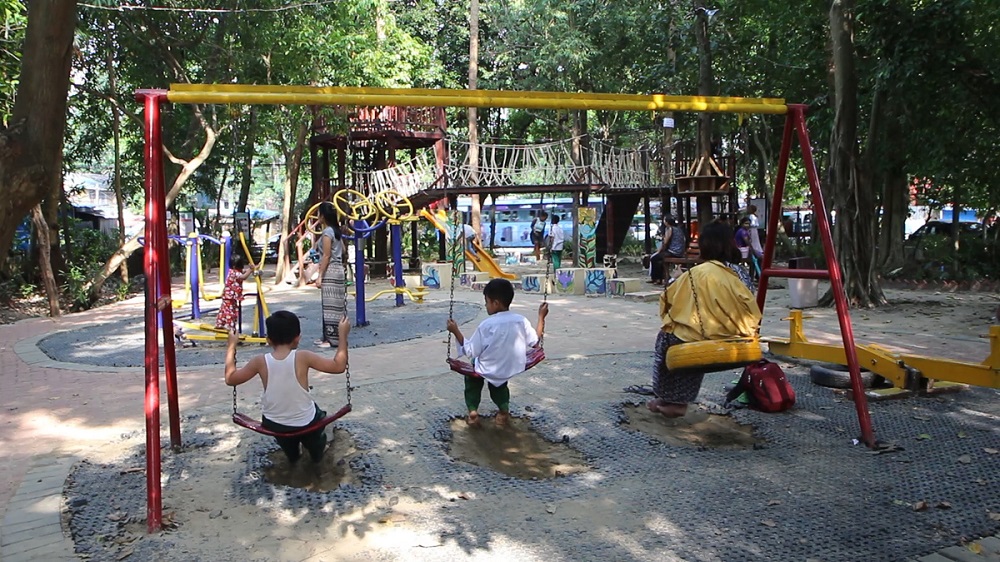 Children play at a public park and playground in Yankin, a suburb of Yangon, which has been designed with the help of a group of young girls November 1, 2019. — Thomson Reuters Foundation pic