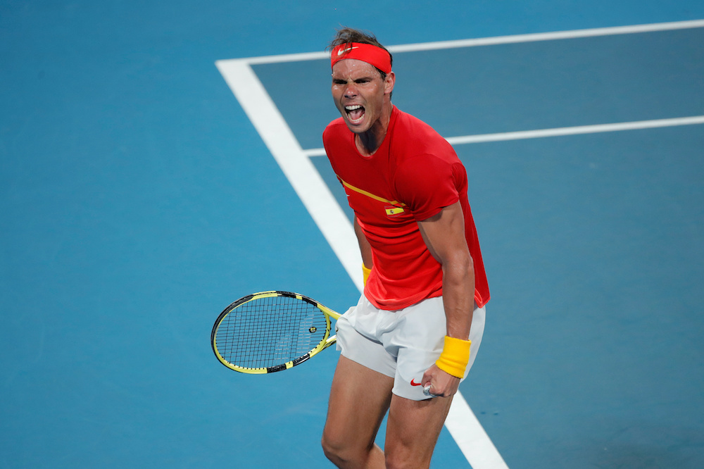 Ken Rosewall Arena, Sydney, Australia - January 11, 2020 Spain's Rafael Nadal celebrates after winning his Semi Final singles match against Australia's Alex de Minaur 