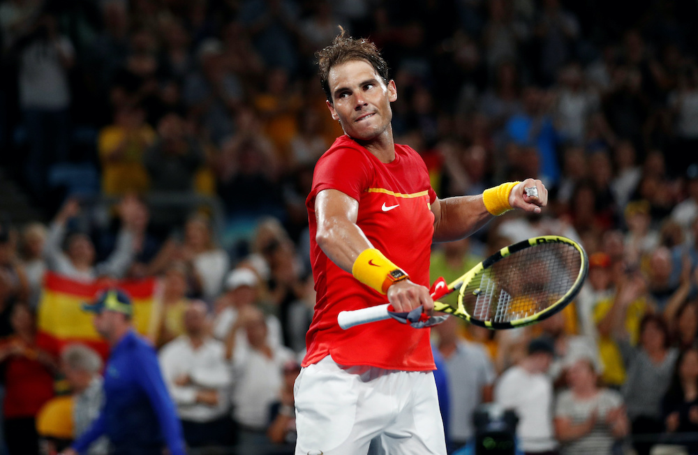 Ken Rosewall Arena, Sydney, Australia - January 11, 2020 Spain's Rafael Nadal celebrates after winning his Semi Final singles match against Australia's Alex de Minaur 