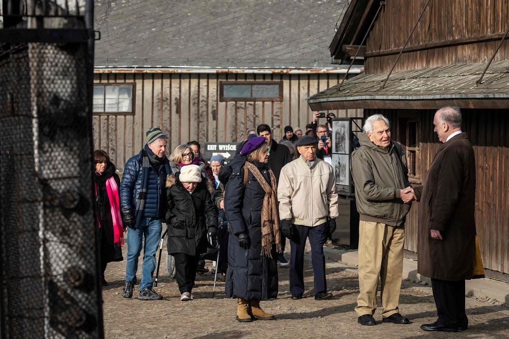 President of the World Jewish Congress Ronald Lauder (right) greets Holocaust survivor and former prisoner of the Nazi death camp Auschwitz-Birkenau, David Marks at the Nazi death camp Auschwitz-Birkenau in Oswiecim January 26, 2020. u00e2u20acu201d AFP pic  