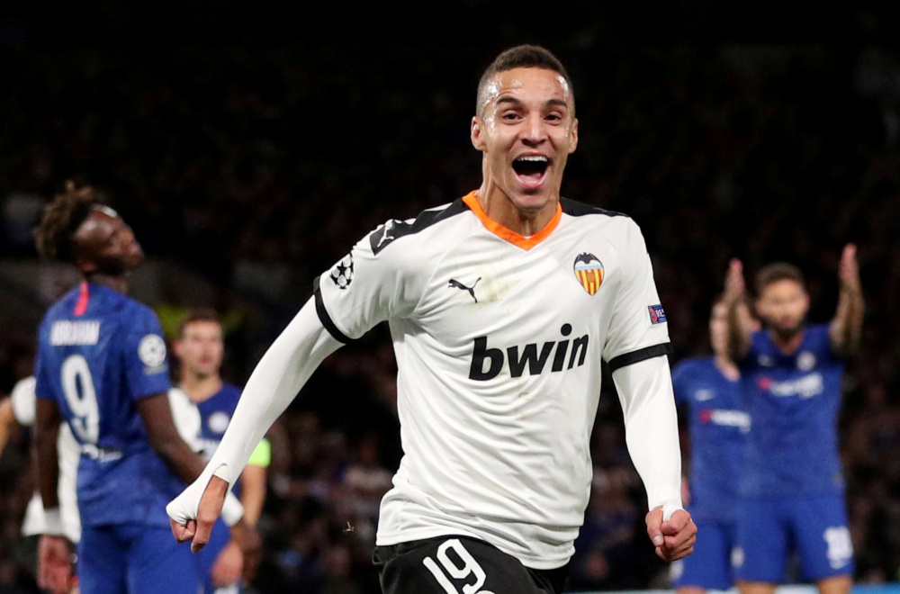 Valenciau00e2u20acu2122s Rodrigo Moreno celebrates scoring their first goal against Chelsea at Stamford Bridge, London September 17, 2019. u00e2u20acu201d Reuters pic