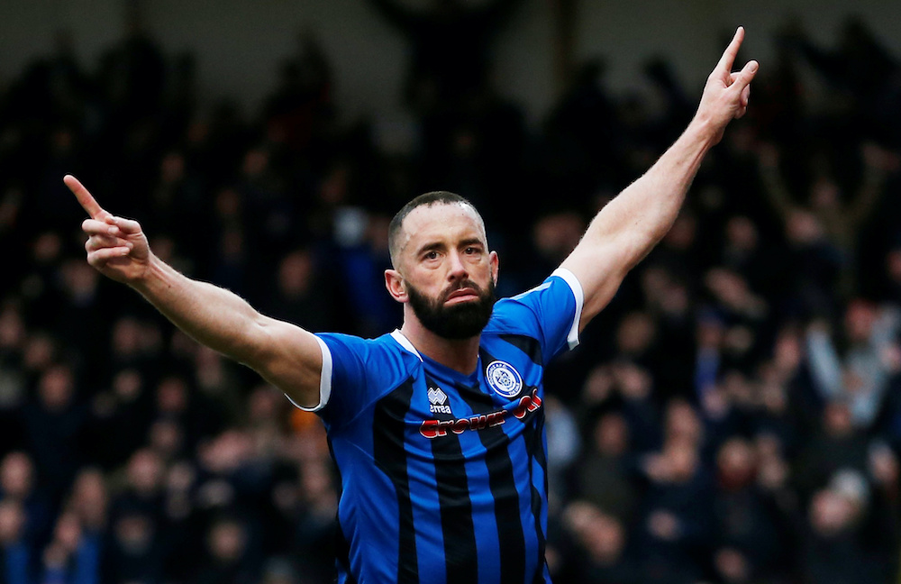 Rochdaleu00e2u20acu2122s Aaron Wilbraham celebrates scoring his first goal against Newcastle United at the Crown Oil Arena in Rochdale, Britain, January 4, 2020. u00e2u20acu201d Reuters picnn