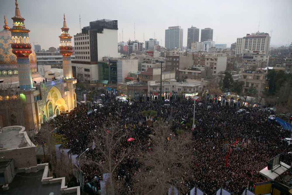 Iranians gather to mourn General Qassem Soleimani, head of the elite Quds Force, who was killed in an air strike at Baghdad airport, in Tehran, Iran January 4, 2020. Nazanin Tabatabaee/West Asia News Agency pic via Reuters