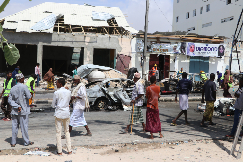 People gather at the site where a car bomb exploded near the Somali parliament in Mogadishu, Somalia, January 8, 2020. u00e2u20acu201d AFP pic 