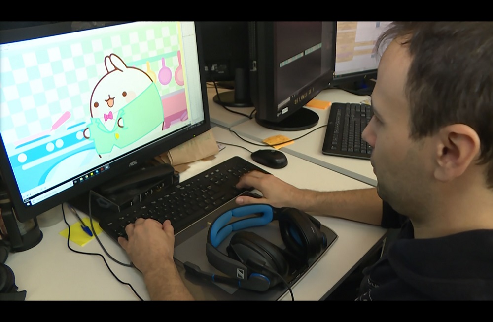 A screengrab taken from an AFP video shows an editor working on an animation of the white rabbit called Molang at the French animation studio Millimages in Paris January 13, 2020. u00e2u20acu201d AFP pic          