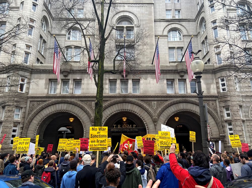 Anti-war protestors gather near Trump International Hotel to condemn the US air strike that killed Iranian military commander Qassem Soleimani, in Washington, January 4, 2020. u00e2u20acu201d Reuters pic