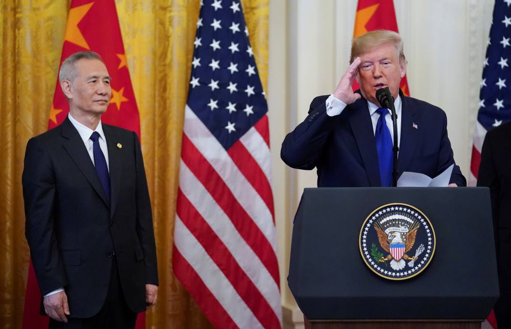 Chinese Vice Premier Liu He listens as US President Donald Trump speaks during a signing ceremony for u00e2u20acu02dcphase oneu00e2u20acu2122 of the US-China trade agreement in Washington January 15, 2020. u00e2u20acu2022 Reuters pic