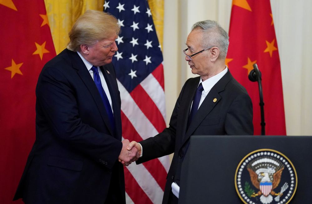 US President Donald Trump shakes hands with Chinese Vice Premier Liu He during a signing ceremony for u00e2u20acu02dcphase oneu00e2u20acu2122 of the US-China trade agreement in Washington January 15, 2020. u00e2u20acu2022 Reuters pic