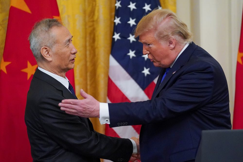 US President Donald Trump greets Chinese Vice Premier Liu He prior to signing u00e2u20acu02dcphase oneu00e2u20acu2122 of the US-China trade agreement in Washington January 15, 2020. u00e2u20acu2022 Reuters pic