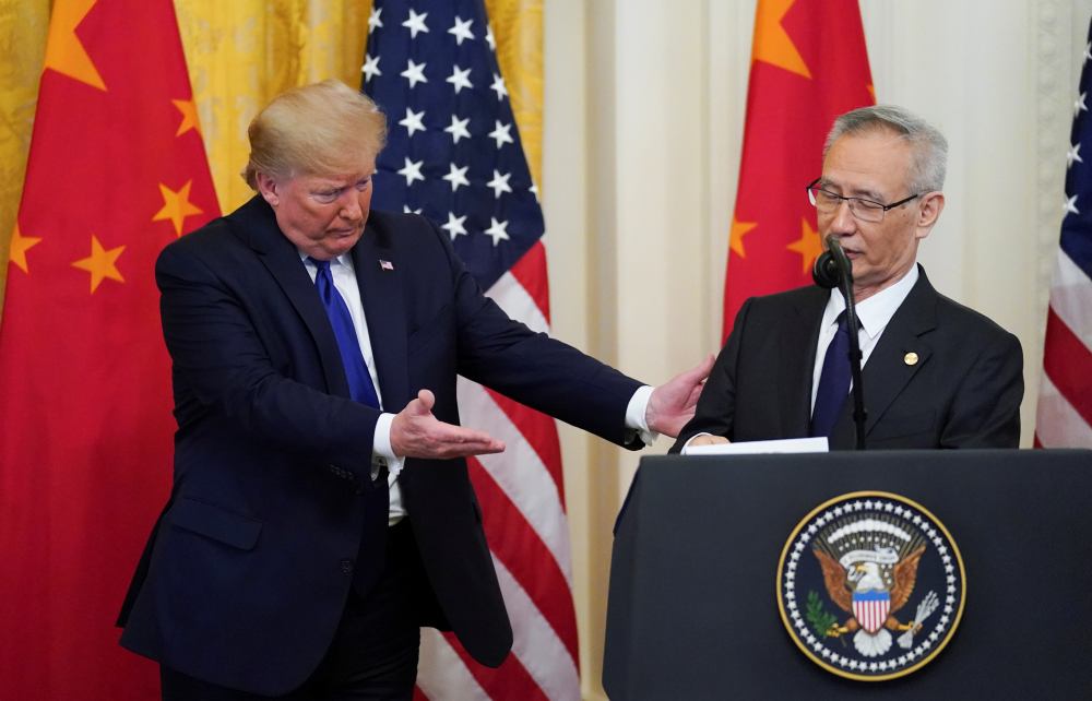 US President Donald Trump introduces Chinese Vice Premier Liu He to speak during a signing ceremony for u00e2u20acu02dcphase oneu00e2u20acu2122 of the US-China trade agreement in Washington January 16, 2020. u00e2u20acu2022 Reuters pic