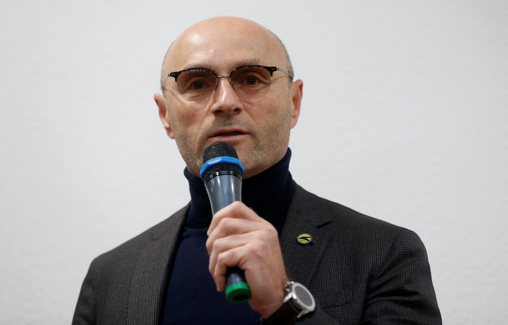 Ukraine International Airlines President Yevhenii Dykhne speaks at a news briefing about the crash of the Boeing 737-800 plane, flight PS-752, on the outskirts of Tehran, at the Boryspil International Airport, outside Kiev, Ukraine January 11, 2020. u00e2u20acu2022 R