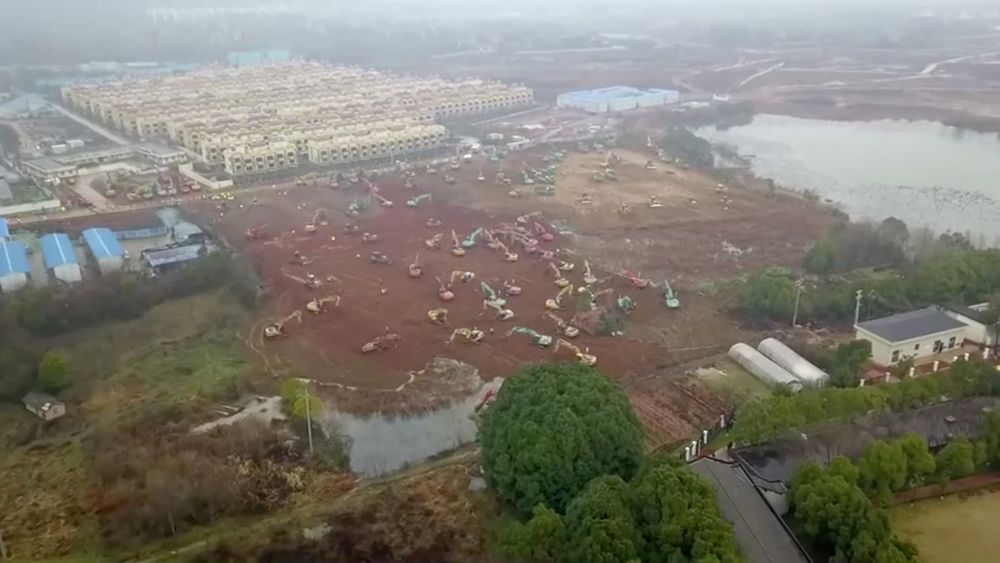An aerial view shows the construction site of a new hospital dedicated to treating patients with coronavirus, in Wuhan, Hubei province, China January 24, 2020, in this still image taken from video. u00e2u20acu201d China News Service/via REUTERS TV