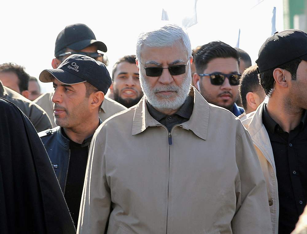 Abu Mahdi al-Muhandis, a commander in the Popular Mobilization Forces attend a funeral procession of Hashd al-Shaabi (paramilitary forces) members at the Green zone in Baghdad, Iraq December 31, 2019. — Reuters pic
