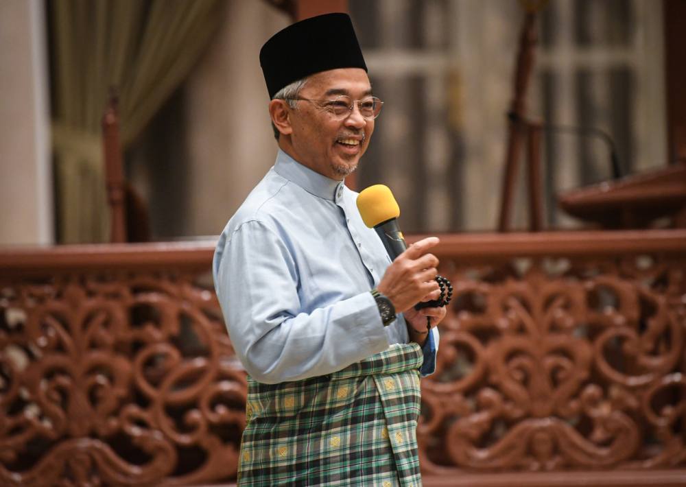 Yang di-Pertuan Agong Al-Sultan Abdullah Riu00e2u20acu2122ayatuddin Al-Mustafa Billah Shah speaks during the first-anniversary celebration of his ascension to Pahangu00e2u20acu2122s throne on January 15, at Istana Negara last night. u00e2u20acu2022 Bernama pic